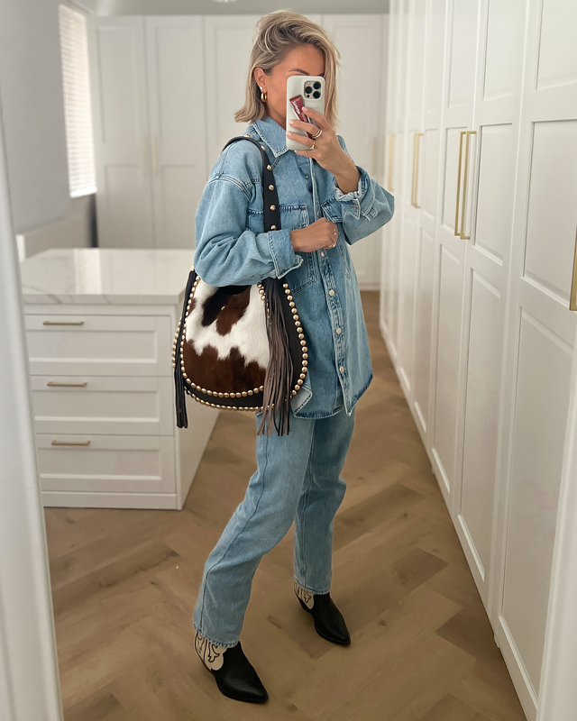 INDIA - Studded Hobo Pony Hair Leather Bag in Cow Print