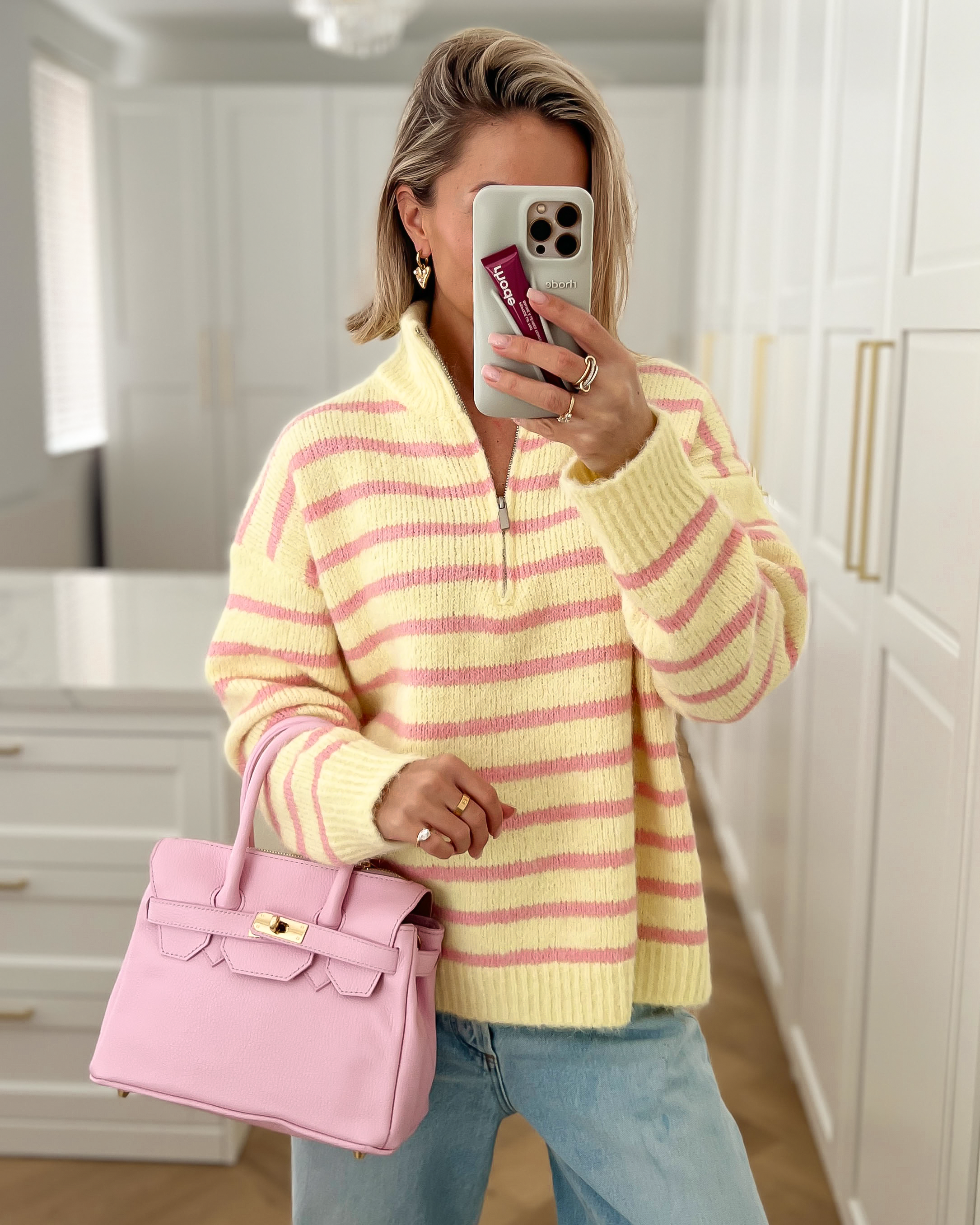 RUMI - Zip Sweater in Light Yellow & Pink