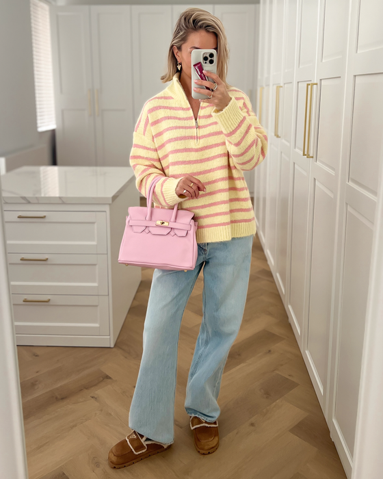 RUMI - Zip Sweater in Light Yellow & Pink