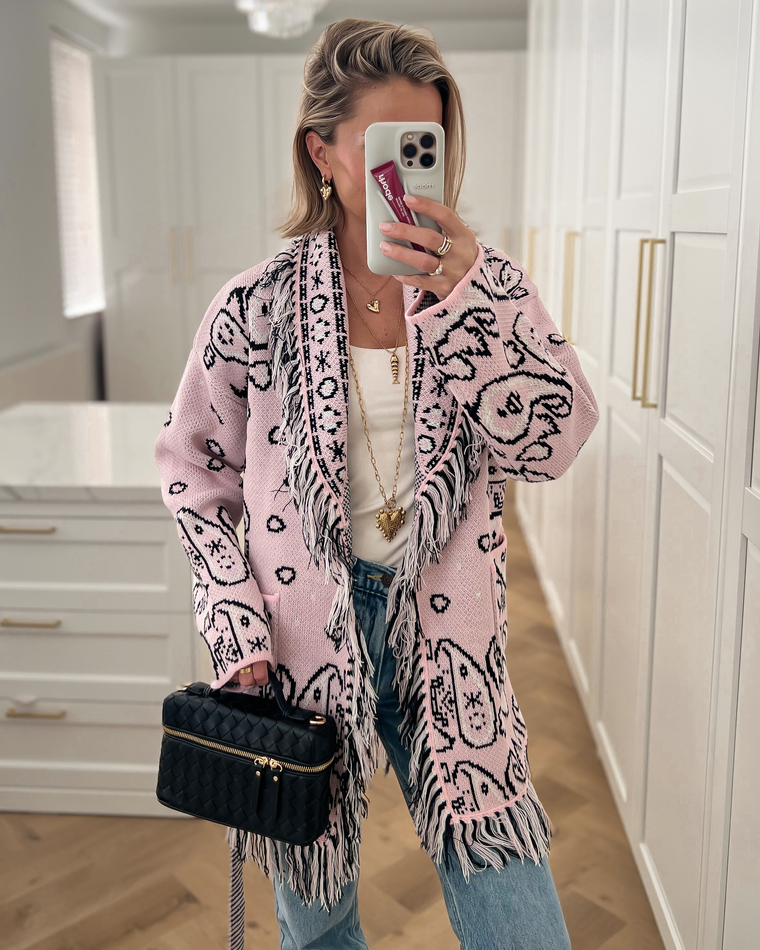 AYANA - Jacquard Cardigan in Light Pink