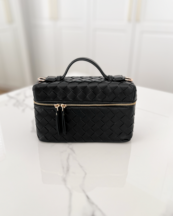 BODIL - Faux Leather Woven Bag in Black