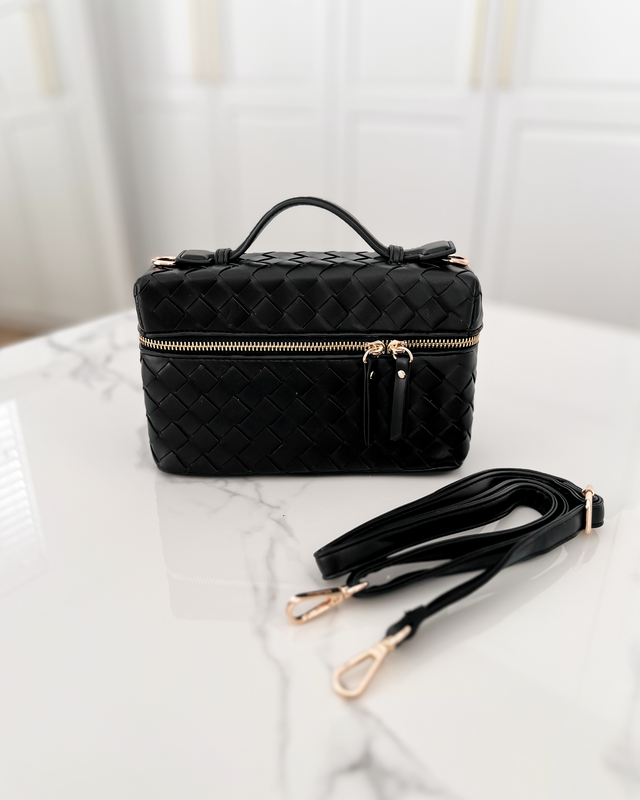 BODIL - Faux Leather Woven Bag in Black