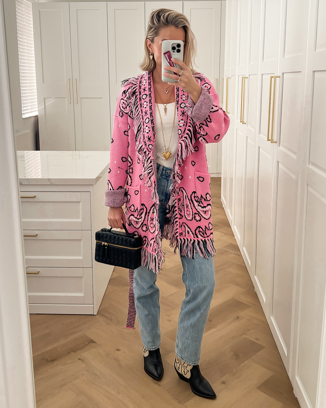 AYANA - Jacquard Cardigan in Pink