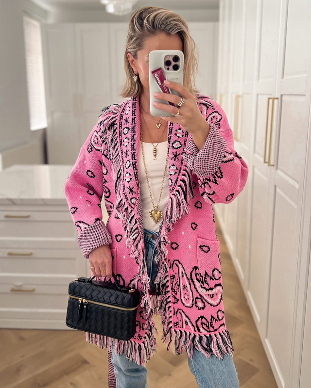 AYANA - Jacquard Cardigan in Pink