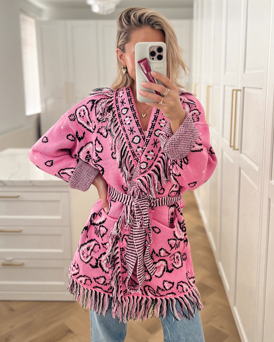 AYANA - Jacquard Cardigan in Pink