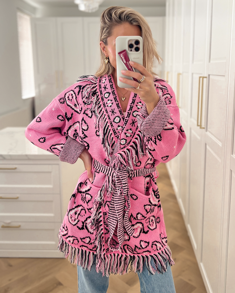 AYANA - Jacquard Cardigan in Pink