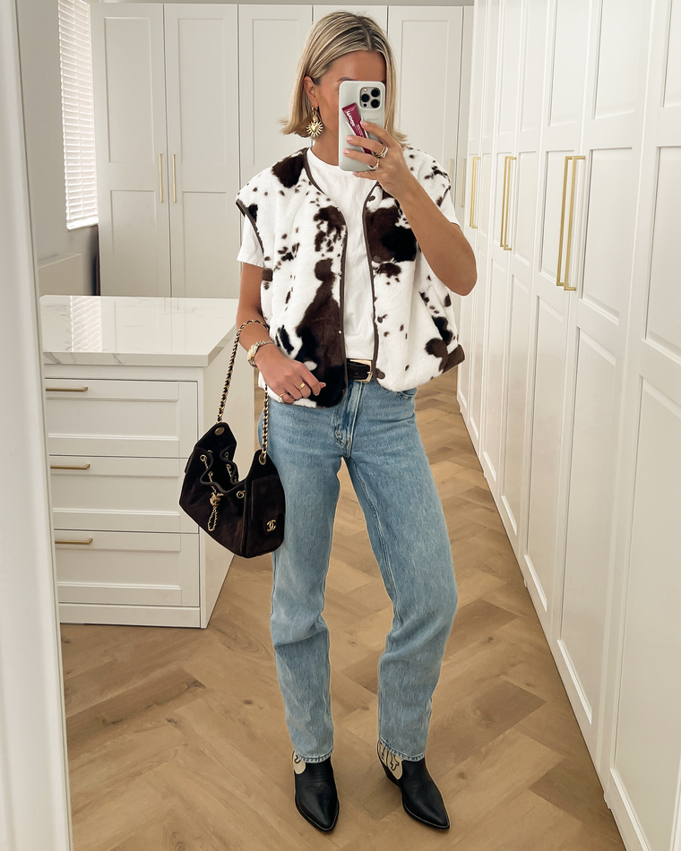 CHARLIE - Faux Fur Gilet in Cow Print