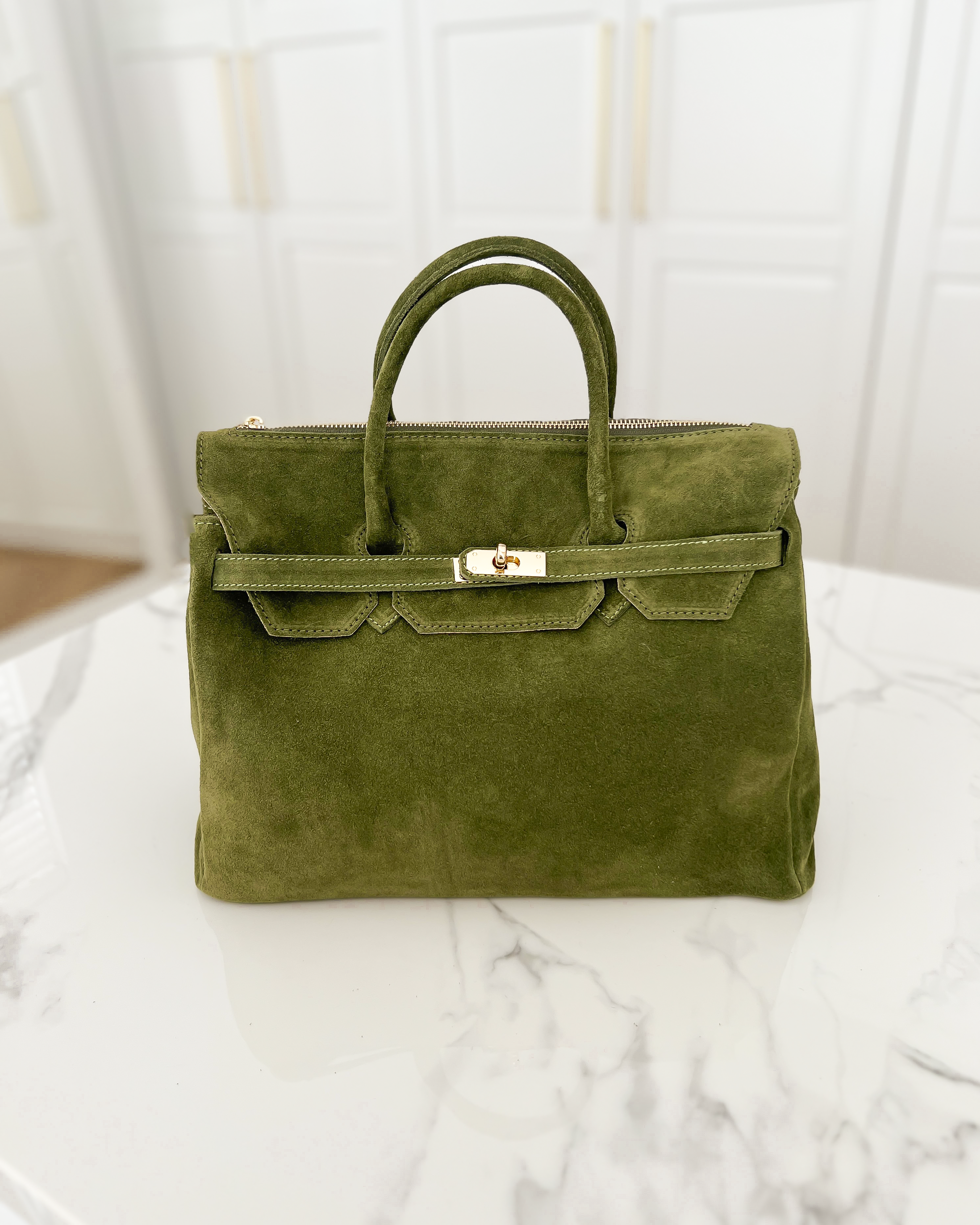 SALE - BIRGIT Large Real Suede Leather Bag in Matcha Green