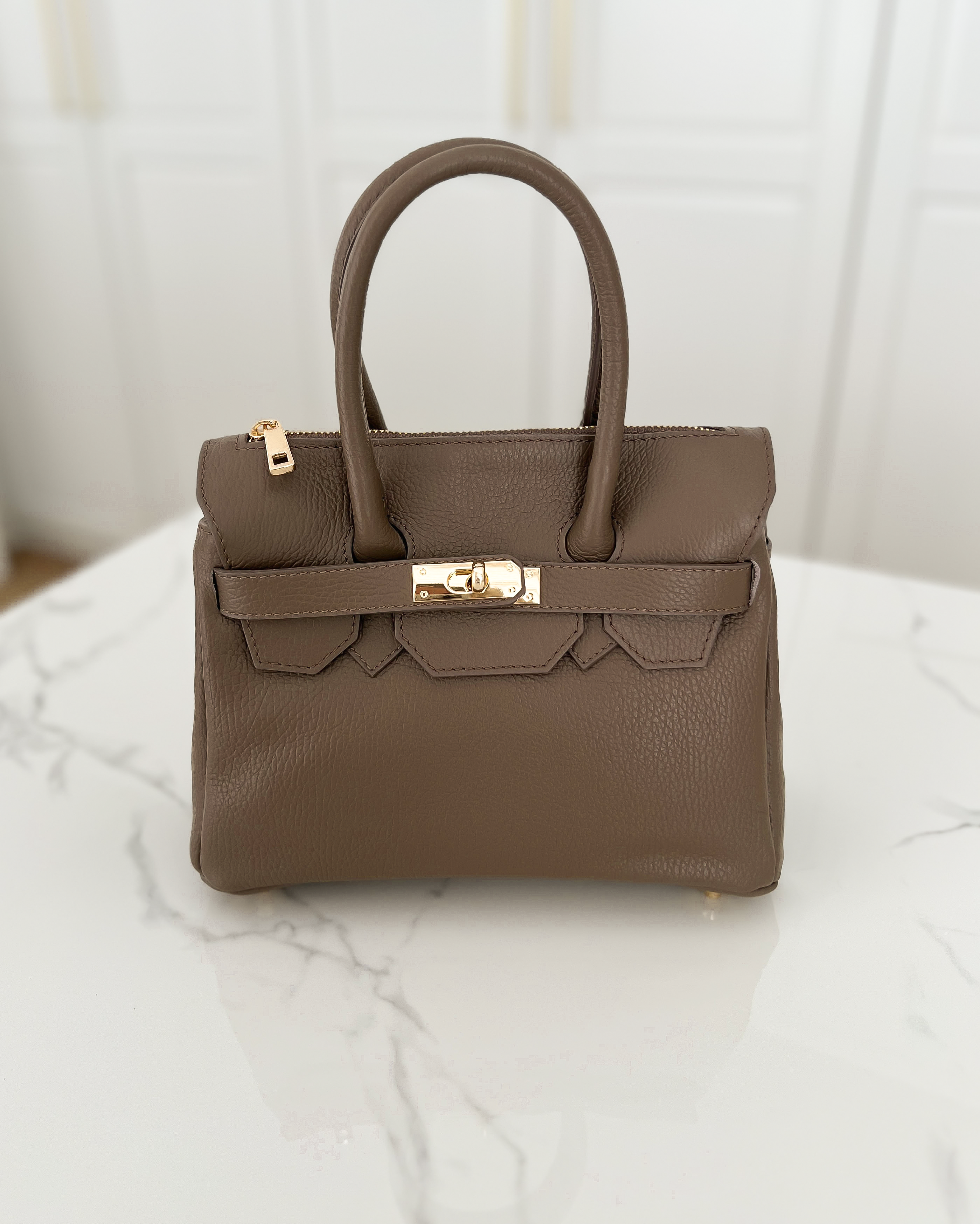 BIRGIT - Small Real Leather Bag in Taupe