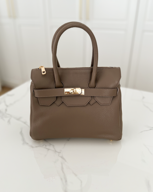 BIRGIT - Small Real Leather Bag in Taupe