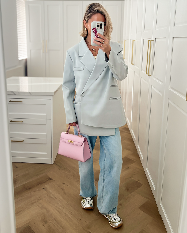 RYDER - Oversized Asymmetric Blazer in Light Blue