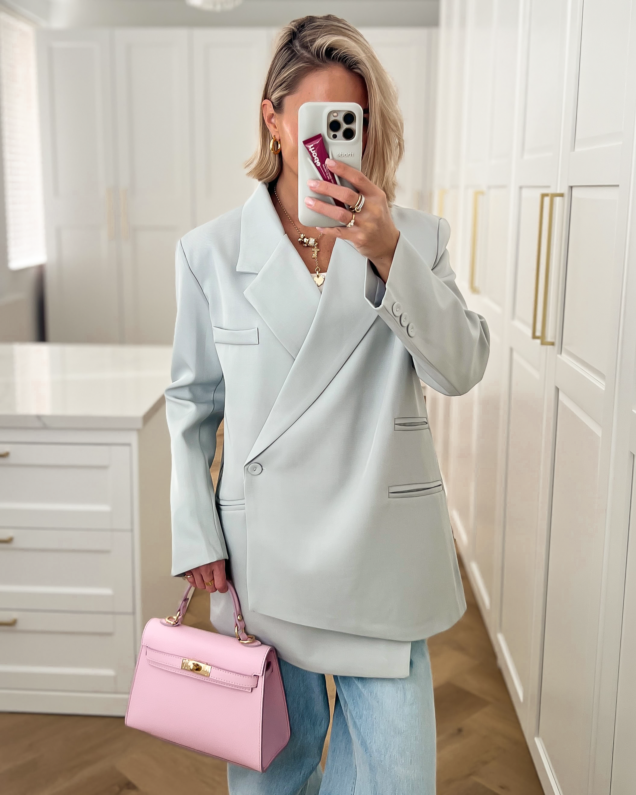 SALE - KELSEY Small Real Leather Bag in Light Pink
