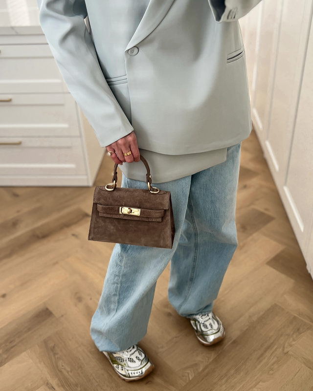LILY - Mini Real Suede Leather Bag in Taupe