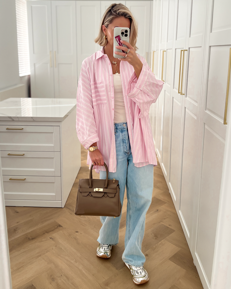 DASH - Oversized Pinstripe Blouse in Light Pink