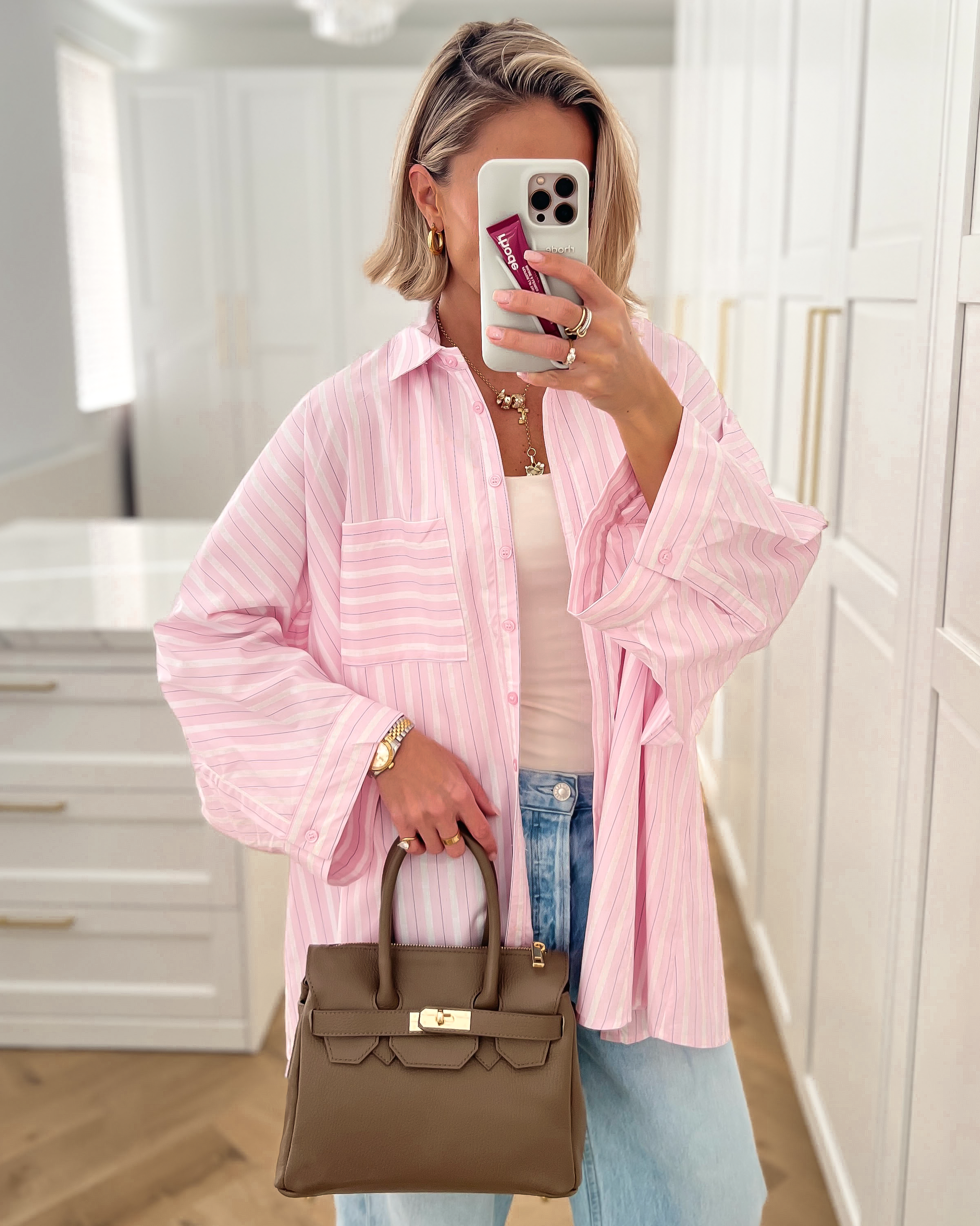 DASH - Oversized Pinstripe Blouse in Light Pink