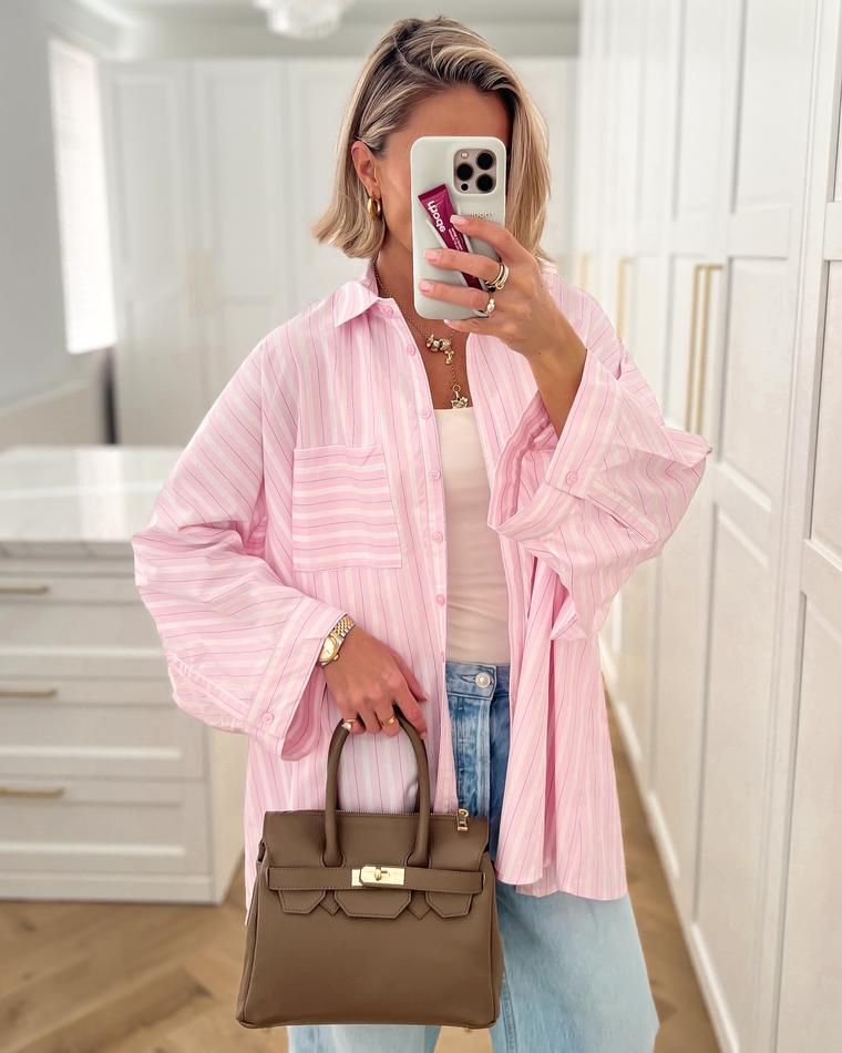DASH - Oversized Pinstripe Blouse in Light Pink