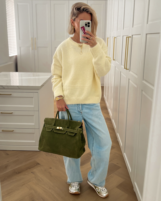 SALE - BIRGIT Large Real Suede Leather Bag in Matcha Green