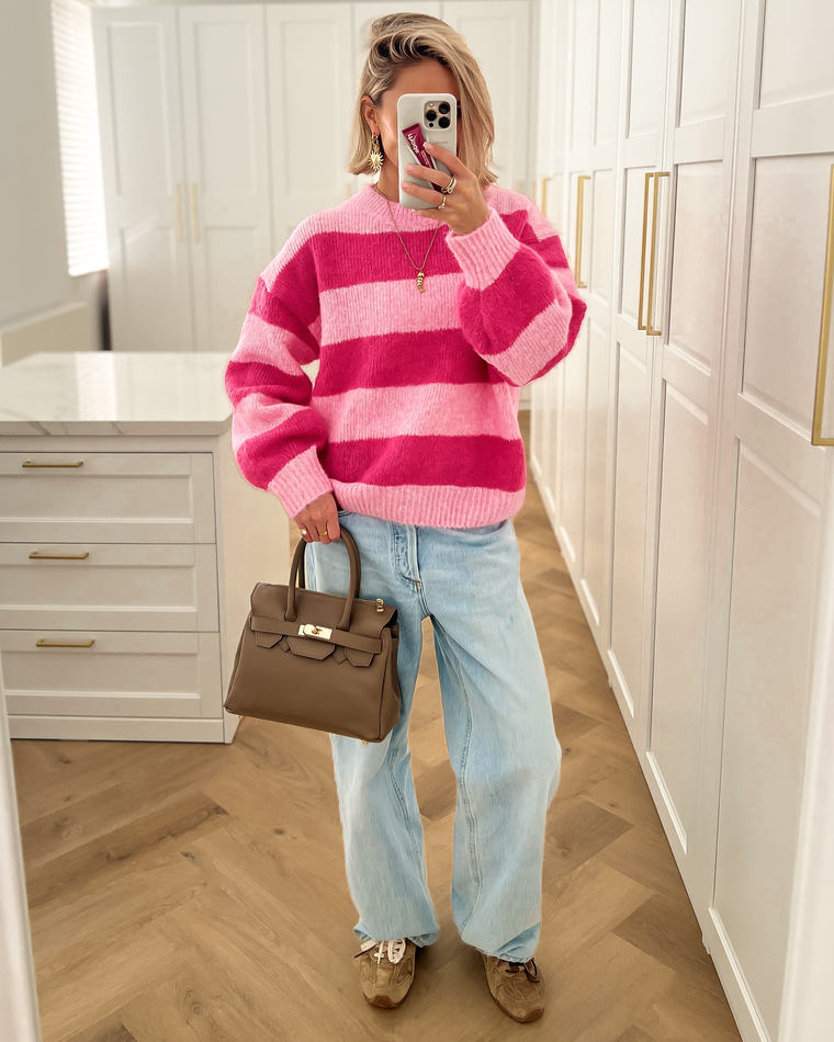 DAISY - Striped Sweater in Hot Pink & Pink