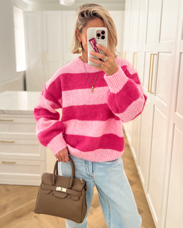 DAISY - Striped Sweater in Hot Pink & Pink