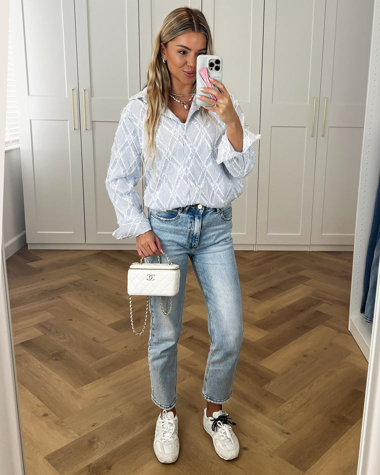 ESTHER - Diamond Pattern Blouse in Sky Blue
