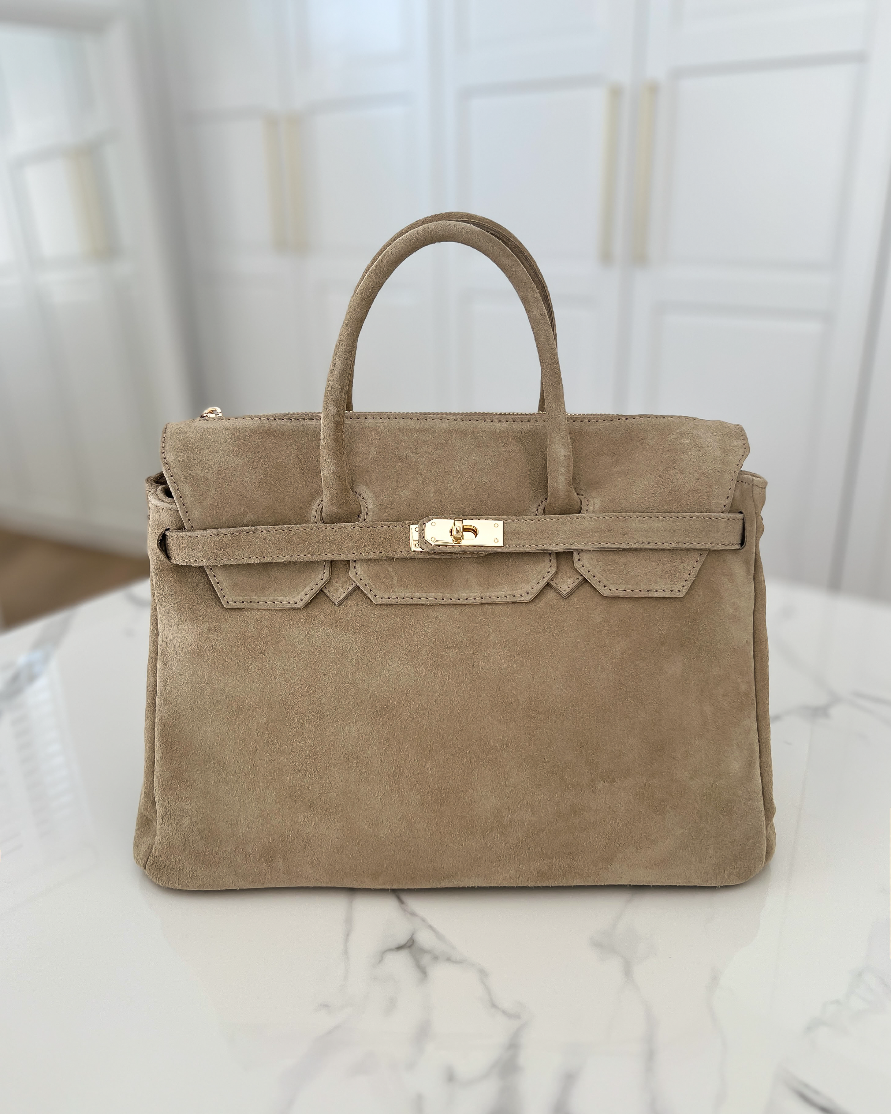 BIRGIT - Large Real Suede Leather Bag in Sand