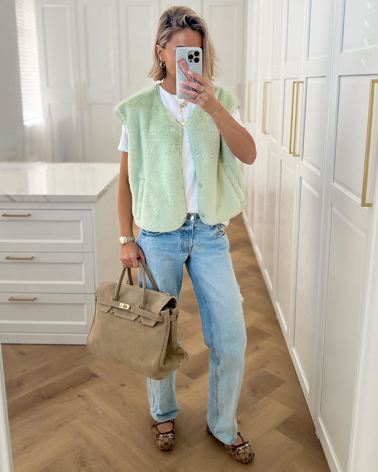 AMELIE - Faux Fur Gilet in Mint Green