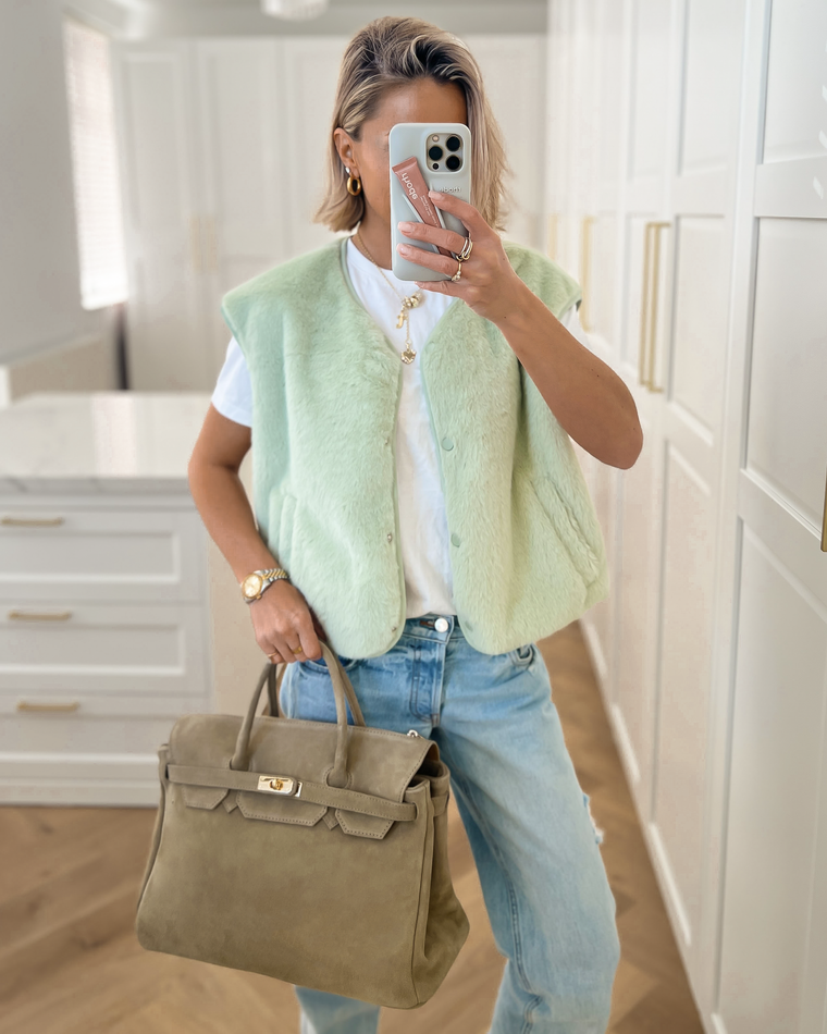AMELIE - Faux Fur Gilet in Mint Green