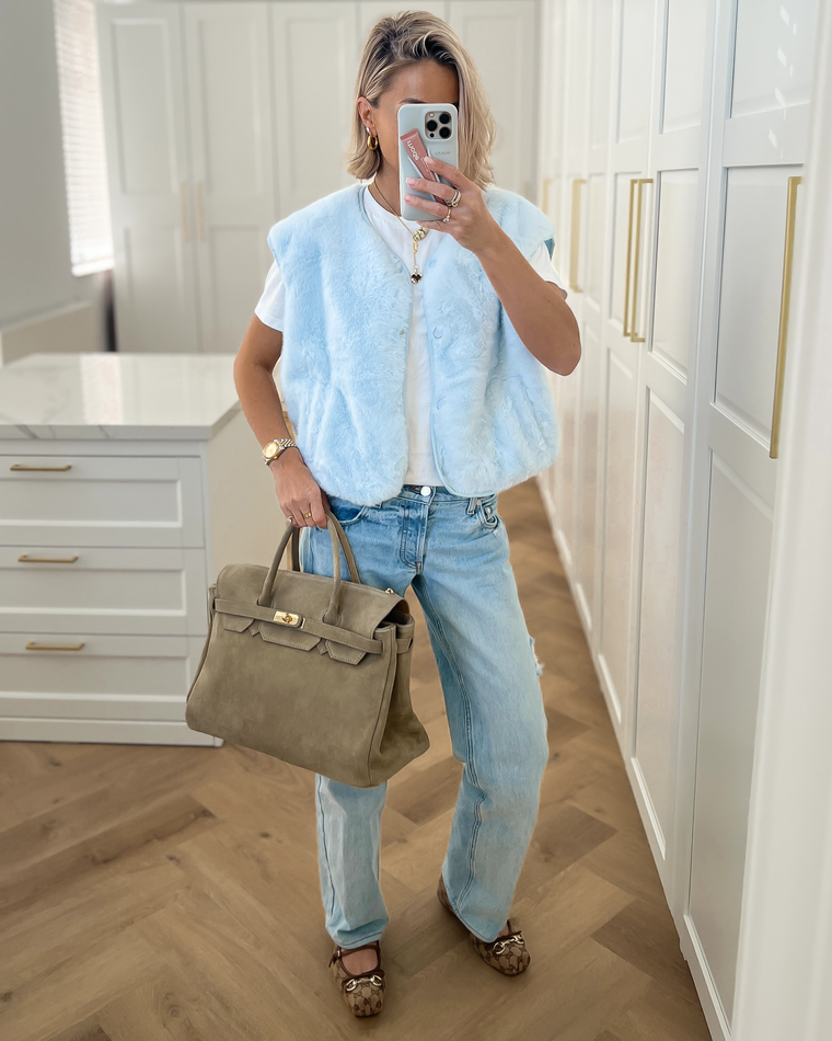 AMELIE - Faux Fur Gilet in Sky Blue