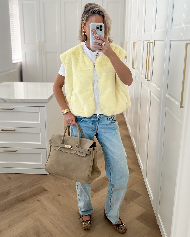 AMELIE - Faux Fur Gilet in Light Yellow