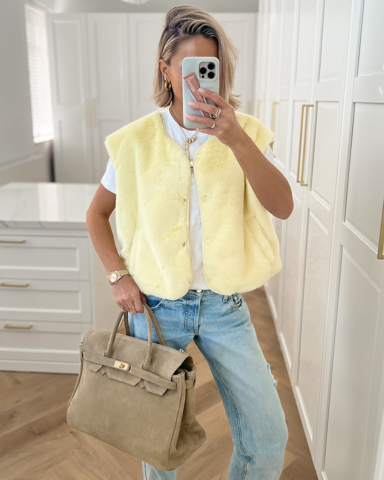 AMELIE - Faux Fur Gilet in Light Yellow