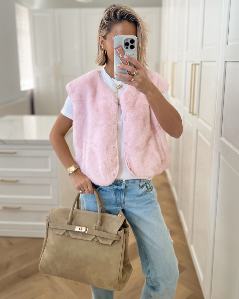 AMELIE - Faux Fur Gilet in Light Pink