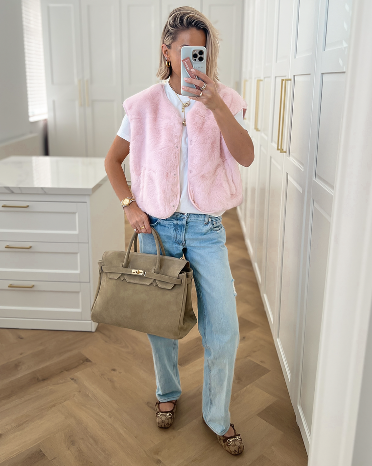 AMELIE - Faux Fur Gilet in Light Pink