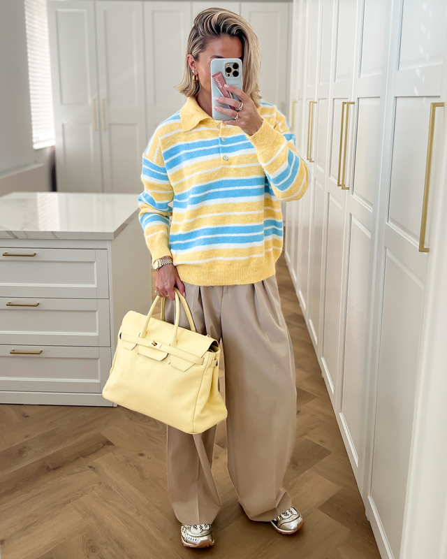 SALE - MILA Striped Polo Sweater in Yellow & Sky Blue