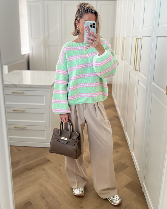 BONNIE - Striped Sweater in Light Green & Pink