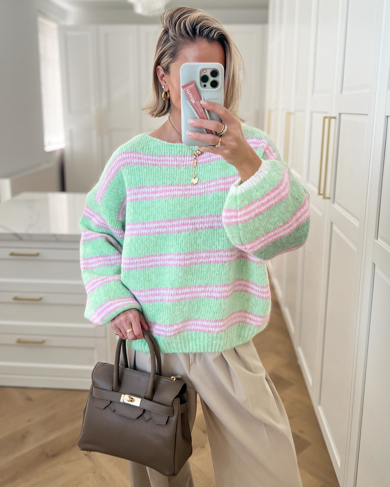 BONNIE - Striped Sweater in Light Green & Pink