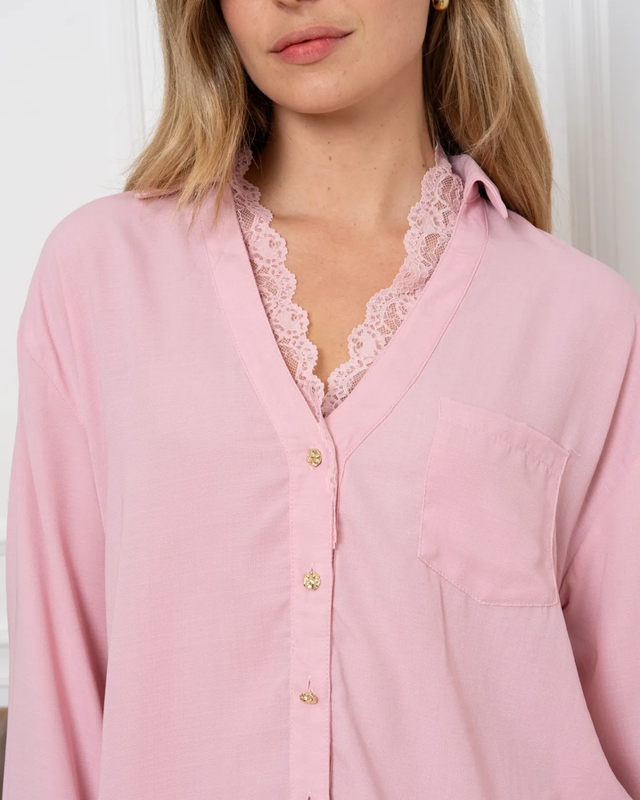SALE - ELISE Blouse with Lace Detail in Light Pink