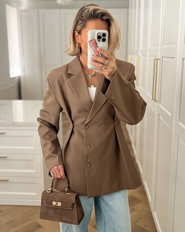 QUINN - Cinched Blazer in Taupe