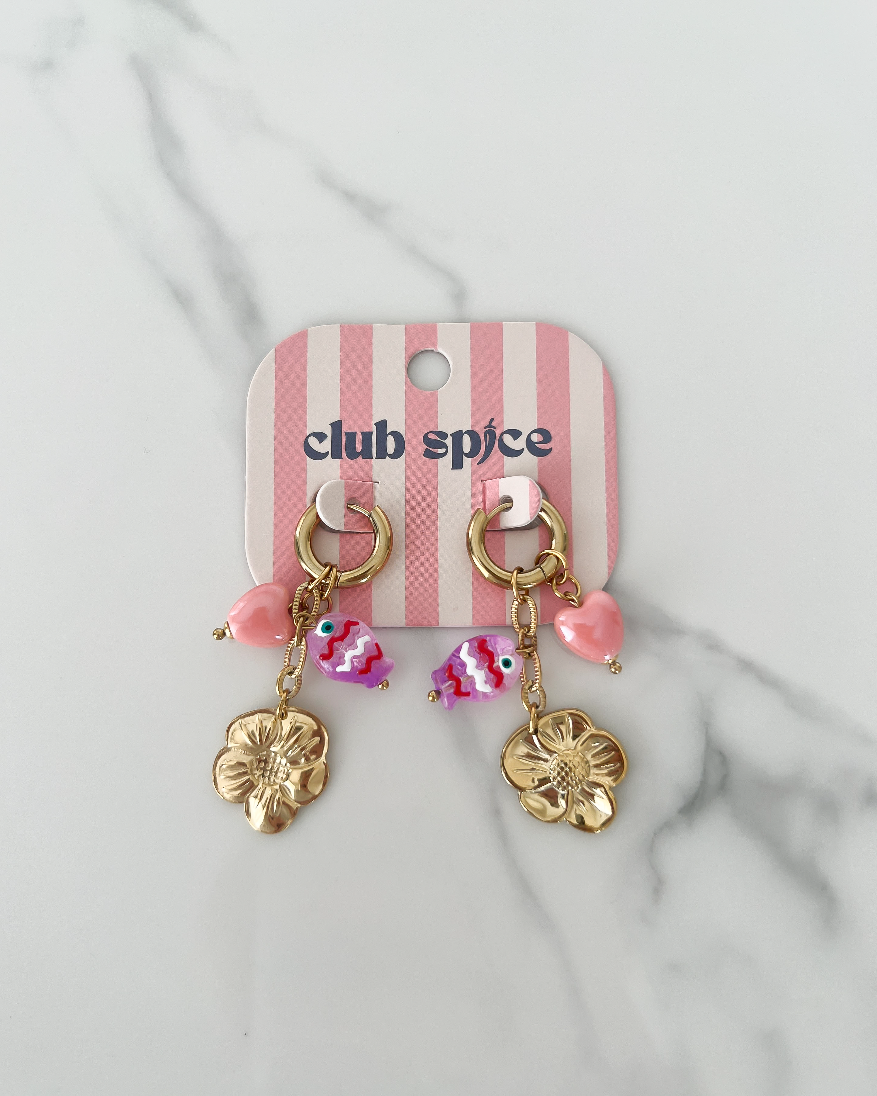 Fish Charm Earrings in Gold