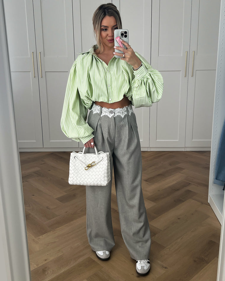 MABEL - Lace Band Pants in Light Grey