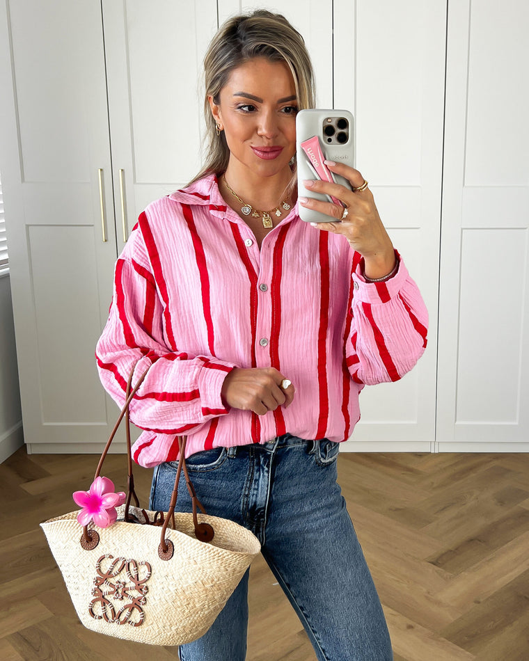 KYRA - Mousseline Blouse Top in Pink & Red