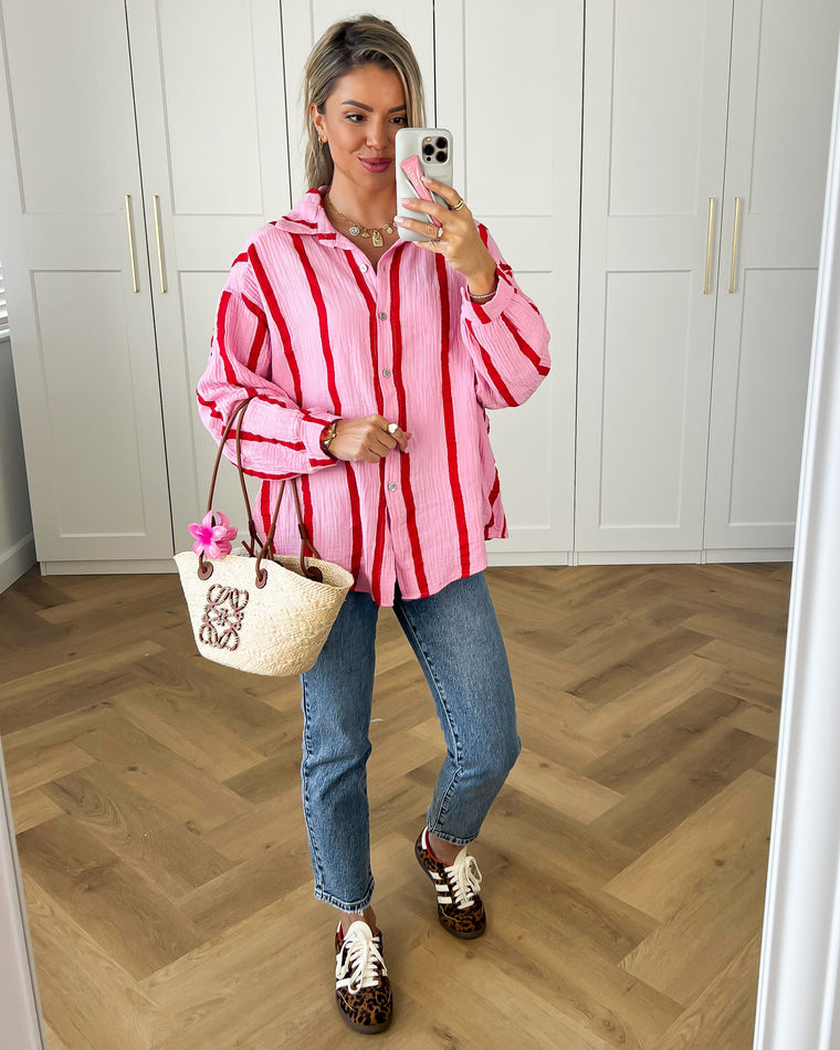 KYRA - Mousseline Blouse Top in Pink & Red