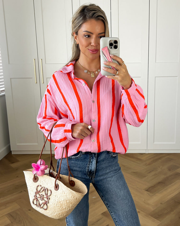 KYRA - Mousseline Blouse Top in Pink & Orange