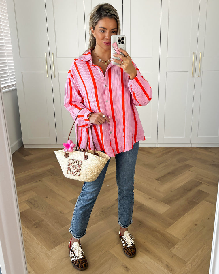 KYRA - Mousseline Blouse Top in Pink & Orange