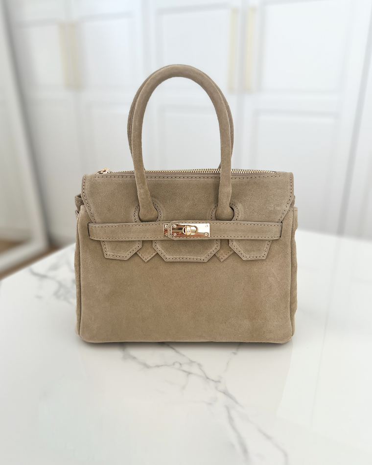 BIRGIT - Small Real Suede Leather Bag in Sand