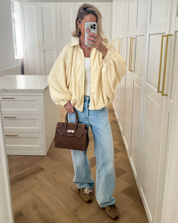 ROMY - Balloon Bomber Jacket in Butter Yellow