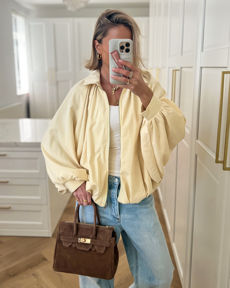 ROMY - Balloon Bomber Jacket in Butter Yellow
