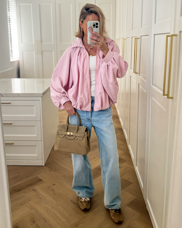 ROMY - Balloon Bomber Jacket in Light Pink