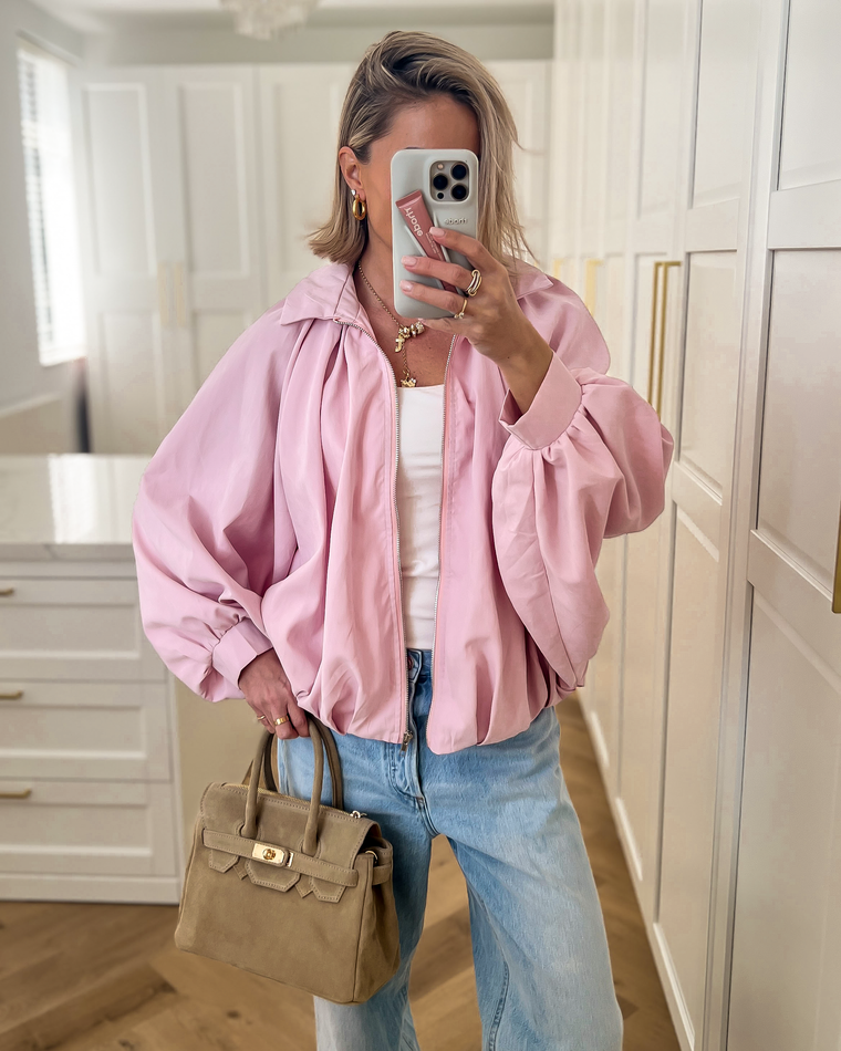 ROMY - Balloon Bomber Jacket in Light Pink
