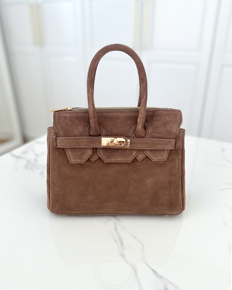 BIRGIT - Small Real Suede Leather Bag in Brown