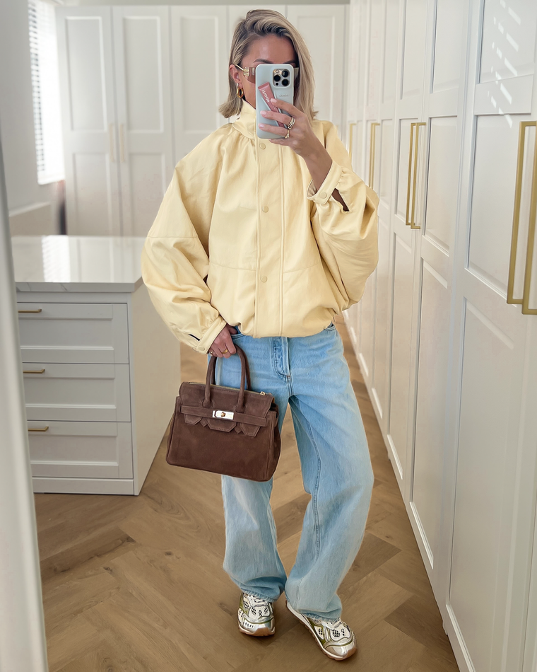 DYLAN - Oversized Faux Leather Jacket in Butter Yellow